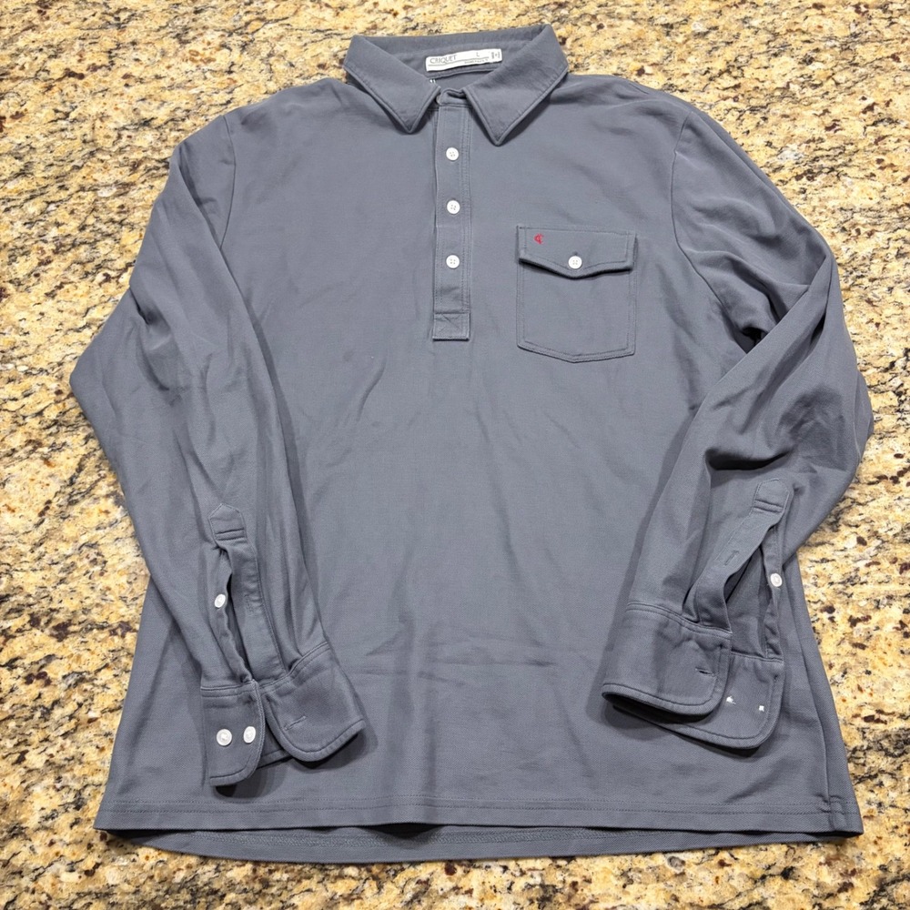 Criquet Mens Gray Long Sleeve Pique Polo Shirt Size Large Austin Texas Logo ws
